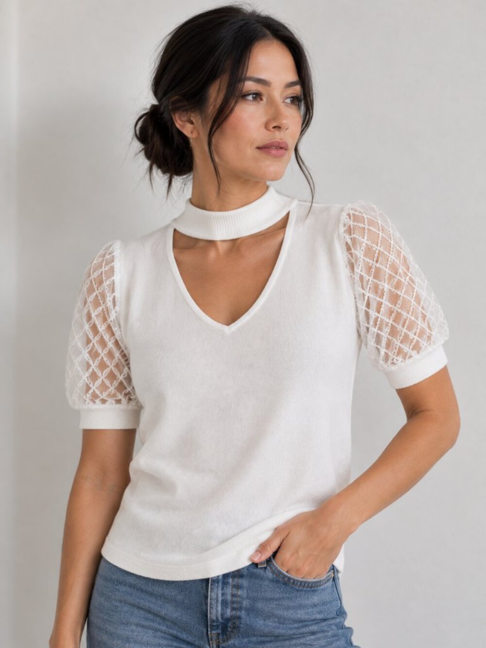 Love Ever After White Lace Puff Sleeve Top L Romantic Coquette Light Academia